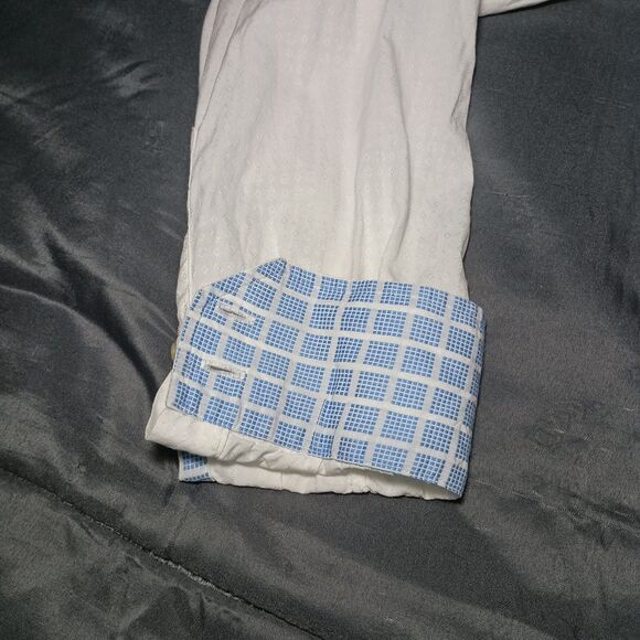 Robert Graham Textured Jacquard Pattern Shirt Medium White Embroidered Flip Cuff - Picture 7 of 16